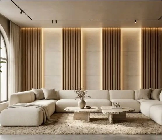 Modern ve ışıklı bir oturma odası iç mekânı